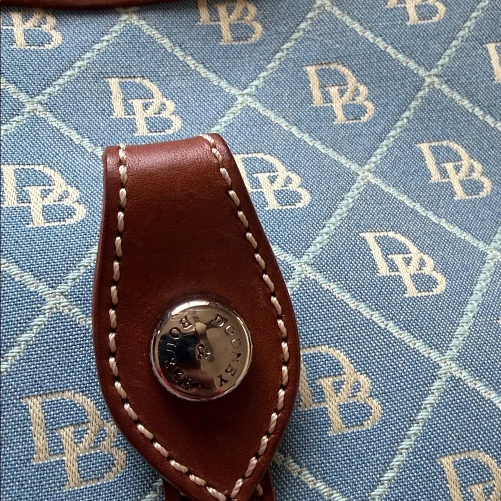 DOONEY & BOURKE signature Crescent Hobo Bag blue canvas with brown leather trim